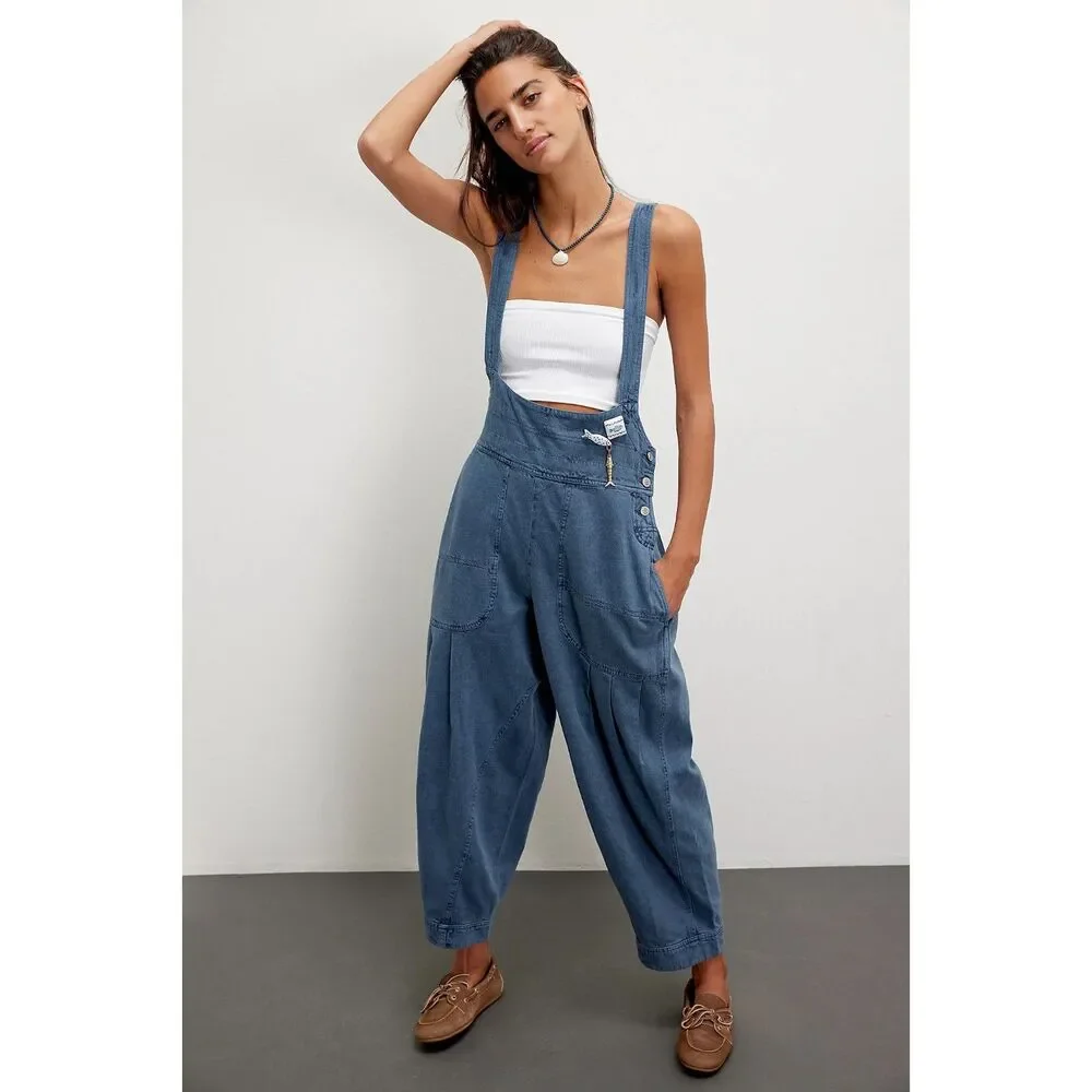 Free People We The Free Felix Tapered Overalls Blue Size M NWOT $148 retail